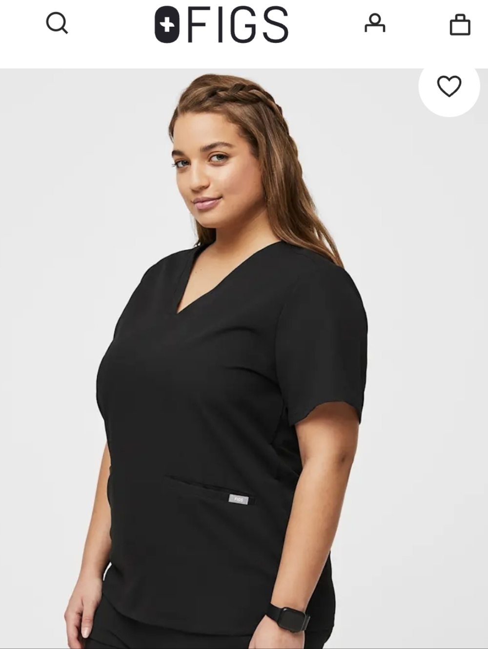 Figs Black V-Neck Casma 3-Pocket Scrub Top for Women
